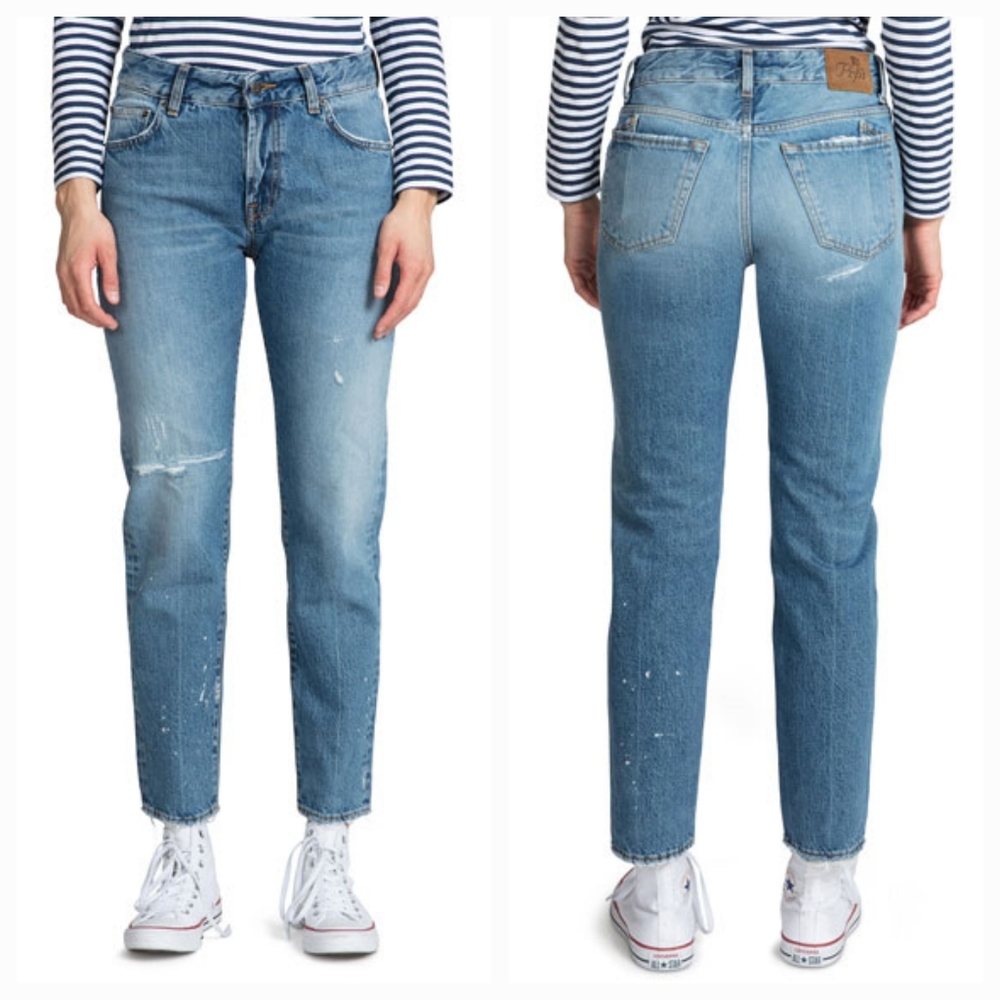 PRPS DeLorean Mid Rise straight leg slim fit jeans medium blue distressed